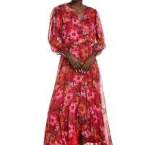 Womwn's Maison Tara Zoey Maxi Dress Fushia Red Pink Size 6 Flowers